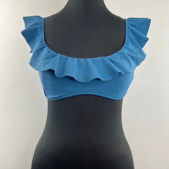 Eberjey So Jane Indigo Blue Bikini Top Set Stretch Ruffle Scoop Neck Sz M Medium - Picture 4 of 13